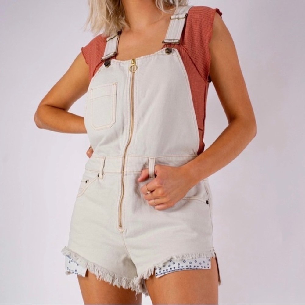 NWT FREE PEOPLE off white sunkissed shortall overall size 10